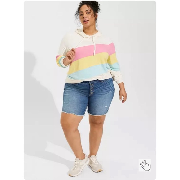 NEW Torrid 3 Lightweight French Terry Colorblock Pullover Hoodie, Pastel Stripes - Picture 4 of 8